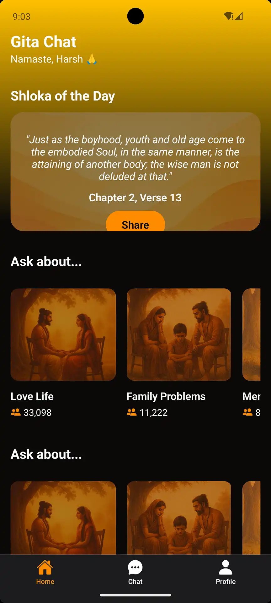 Gita Chat home screen with shloka of the day